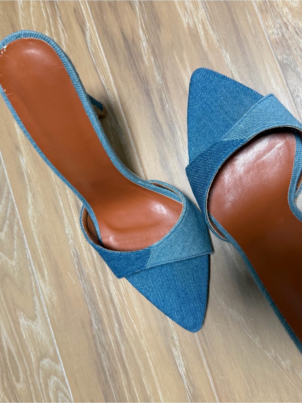 Denim Blue Pointed-Toe Mule Clogs